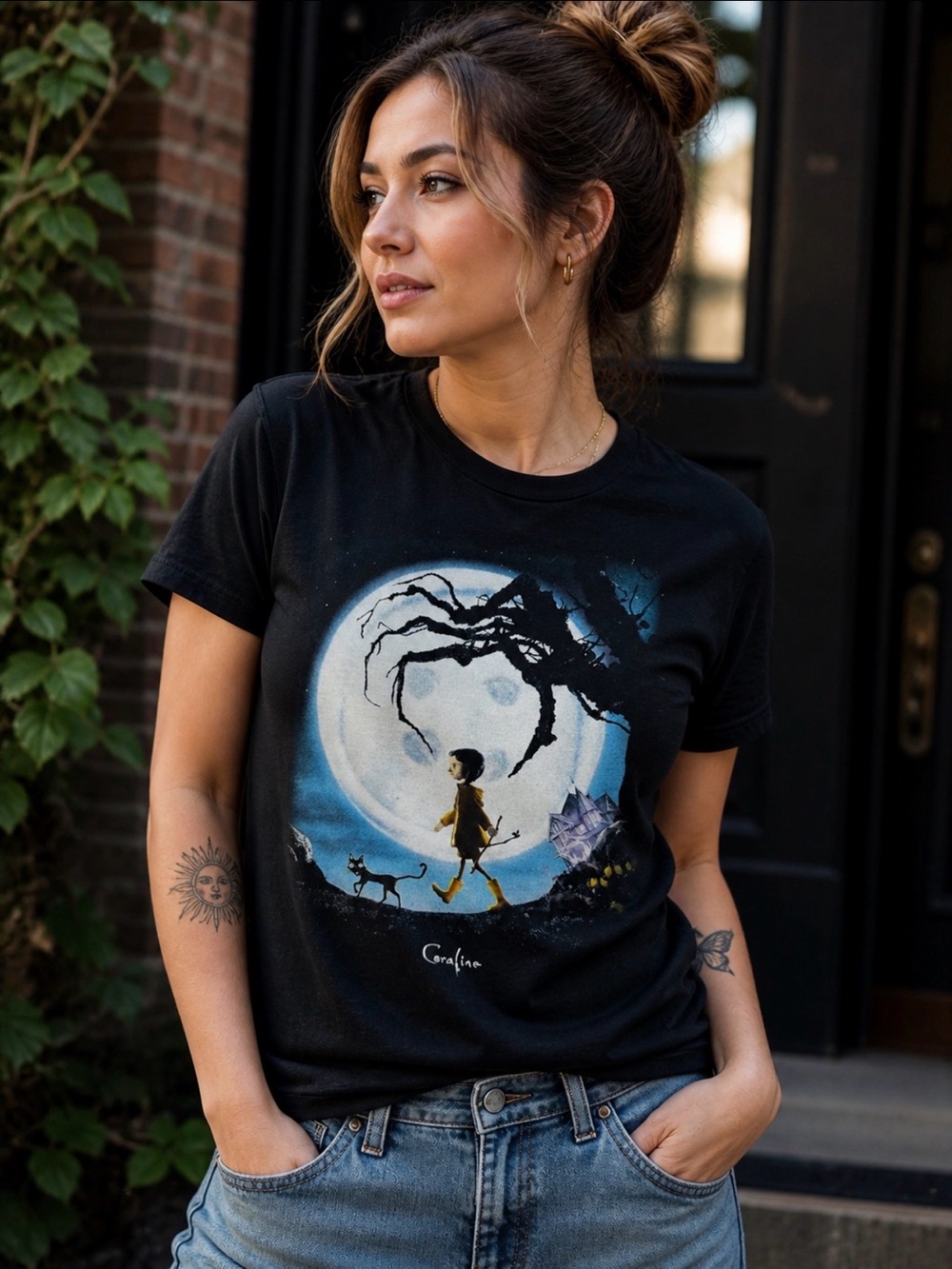 WOMEN’S LAIKA CORALINE BLACK GRAPHIC T SHIRT SIZE MEDIUM MOVIE TEE
